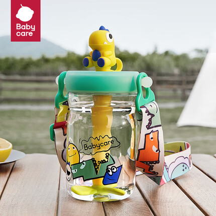 babycare儿童水杯恐龙冷萃吸管杯大宝宝直饮杯幼儿园小学水壶500ml-安波绿