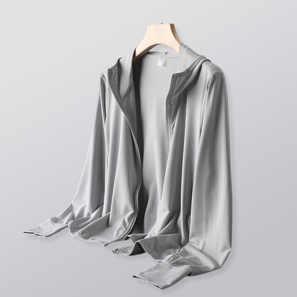 雪中飞【UPF50+】高倍防晒透气干爽夹克情侣同款凉感速干连帽防晒衣 灰色-A/B版混发 170