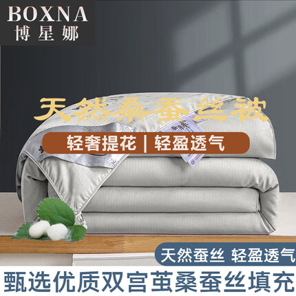 博星娜全棉提花蚕丝被100桑蚕丝被夏凉被单人四季被子春秋被芯双人冬被 灰色 1.5*2.0m/3斤