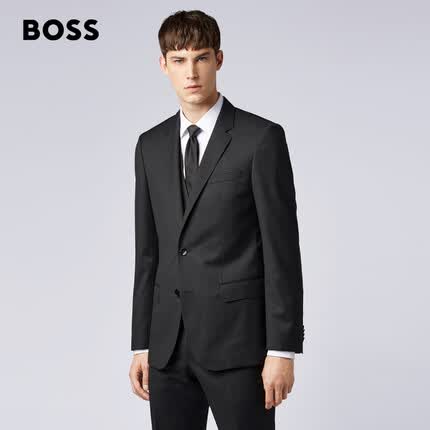 BOSS【商务正装】男士春季经典商务休闲修身纯色羊毛优雅西装外套 021-深灰色 EU:44