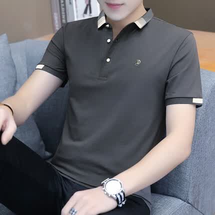 大白鲨polo衫男2023夏季保罗衫短袖男士翻领纯色商务休闲宽松 炭灰 M 