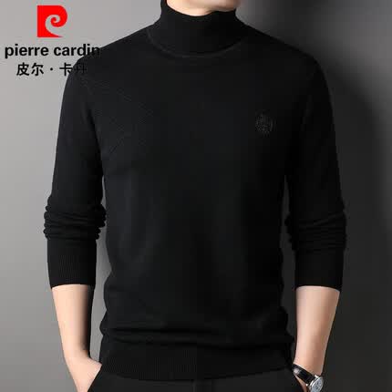 皮尔卡丹羊毛衫男100%纯羊毛加厚保暖高翻领毛衣冬季针织衫内搭线衣打底衫
