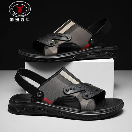 加洲公牛（CALIFBULL）凉鞋男夏季休闲运动真皮凉鞋软底轻便潮流凉拖鞋子男黑色40