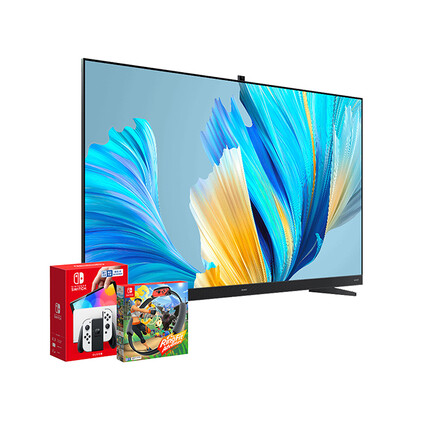 华为智慧屏 V 55英寸 2021 + 任天堂Nintendo Switch游戏机OLED版（白色手柄） + 健身环大冒险游戏组合套装