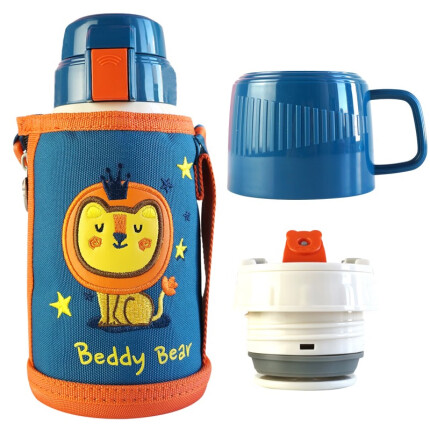 杯具熊（BEDDYBEAR）儿童保温杯带吸管儿童水杯316不锈钢双盖两用宝宝水杯男女儿童杯子600ML 3D版-狮子