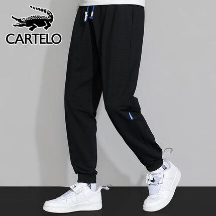 卡帝乐鳄鱼（CARTELO）休闲裤男 潮流宽松裤子男夏季休闲运动束脚男裤 黑色 31/XL