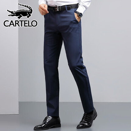 卡帝乐鳄鱼休闲裤男春夏季商务休闲西裤男修身直筒长裤子男 深蓝 33/3XL