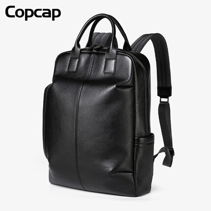 Copcap新款真皮手提双肩包头层牛皮背包大容量商务男包15.6英寸笔记本电脑包 1023C【荔枝纹牛皮】