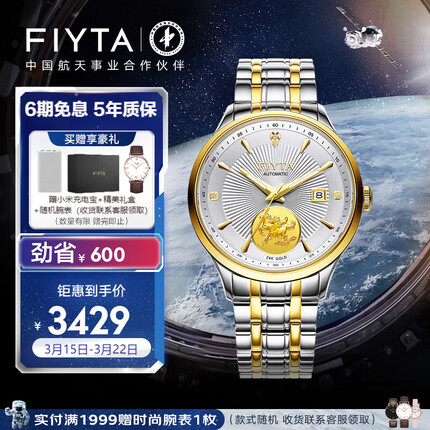 飞亚达（FIYTA）芯动系列 间金钢带商务 男士机械手表 节日礼物TGA520005.TWT