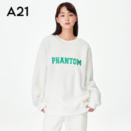 A21秋新时尚女装羊羔绒卫衣宽松圆领显瘦套头韩版休闲上衣 米白 S