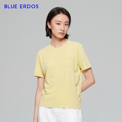 BLUE ERDOS女装春夏修身T恤简约舒适纯色短袖女 嫩黄 160/80A/S