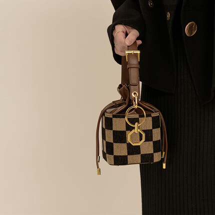 酷奇袋鼠小众设计高级感手提包包女2022新款潮时尚格子单肩斜挎包复古 棋盘格