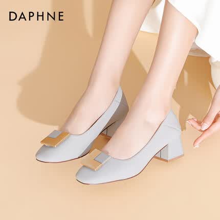 达芙妮（DAPHNE）单鞋女鞋2022年新款粗跟浅口小皮鞋法式高跟鞋子女秋季 浅灰色 35