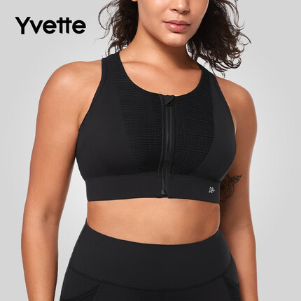 薏凡特(YVETTE)【大码系列】高强度透气健身运动内衣女 E100807A08 09A黑色 3XL+(95E/F)