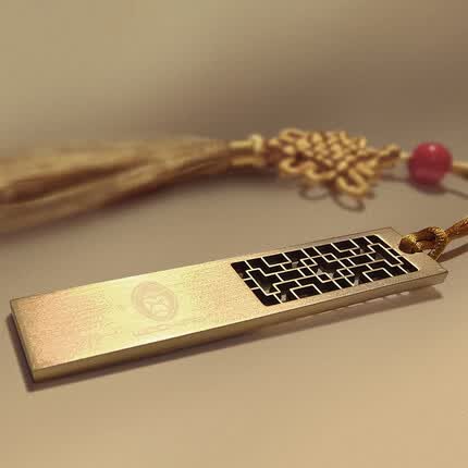 吾空 16GB USB空幽盘 金属防尘迷你U盘 商务便捷金色国风优盘 空幽盘