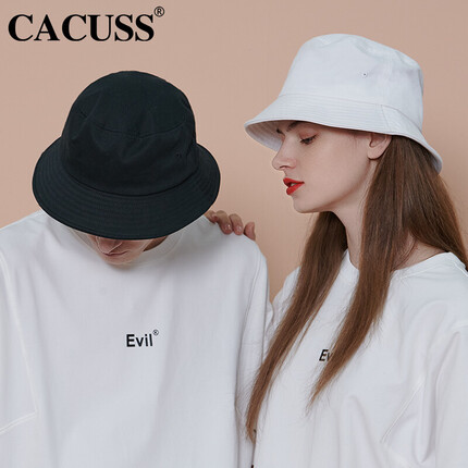 CACUSS帽子男女秋冬防紫外线渔夫帽潮流情侣防晒遮阳帽夏季户外黑色大号