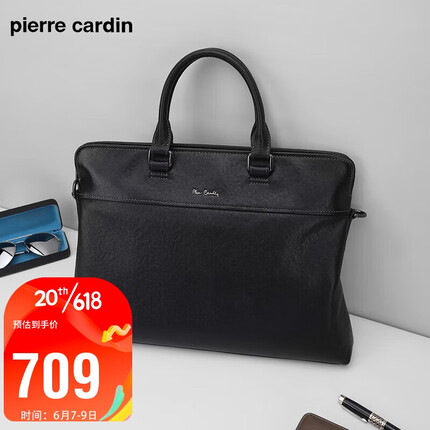 皮尔卡丹（pierre cardin）手提包商务休闲公文包头层牛皮男包单肩斜挎包 J0A105-320101A 父亲节礼物实用送爸爸
