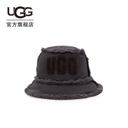 UGG冬季女士帽子休闲舒适纯色毛茸圆帽渔夫帽 22655 INK | 墨黑色 S/M
