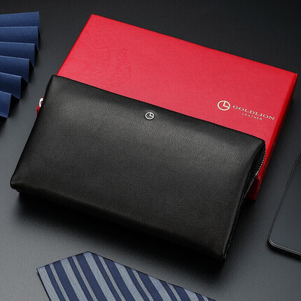 金利来（Goldlion）男士手包 时尚潮流大容量手抓包牛皮多卡位夹包 MS3581008-2191A 黑 生日礼物送男友送老公送爸爸