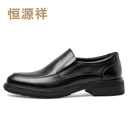 恒源祥男士商务皮鞋头层打蜡牛皮正装鞋防滑透气休闲男鞋英伦工作上班鞋 黑色(套脚) 38