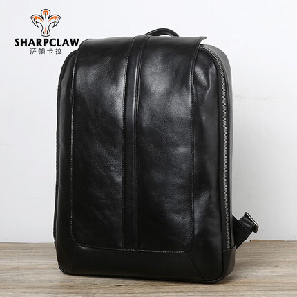 萨帕卡拉（SHARPCLAW）双肩包男头层牛皮休闲电脑包时尚复古男士背包韩版潮书包 经典黑 40x8.5x30cm