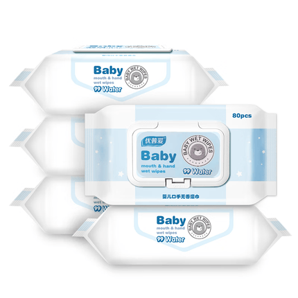 优普爱婴儿口手无香湿巾 婴儿湿巾 婴儿湿纸巾 80片*5包