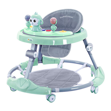 小不丢婴儿学步车多功能防侧翻防o型腿学行车宝宝可坐可推手推车 菲尼绿+静音轮+音乐玩具盘+脚垫