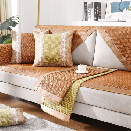 十月主题藤席沙发垫夏季防滑靠背巾现代凉席坐垫冰丝沙发垫春珊70X70