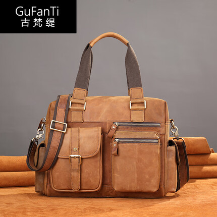 古梵缇手提旅行包男欧美复古旅行包大容量牛皮单肩手提包横款户外出差手提行李袋gftx-74 棕色