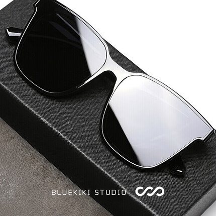 蓝其（Bluekiki）男士墨镜方框大框男士太阳镜防紫外线钓鱼开车驾驶镜男女通用款眼镜 TR91黑框黑色