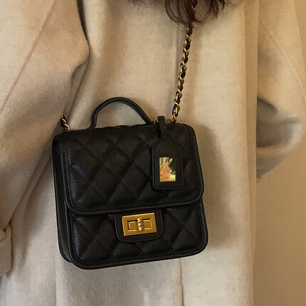 垦利登（CONFIDEN）包包女包单肩斜挎新款2023菱格小方包女士生日礼物送女生朋友老婆 鱼子酱黑【礼盒装】