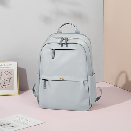 高尔夫（GOLF）双肩包女大容量14英寸电脑包旅行包学院风书包出差包袋 摩登灰