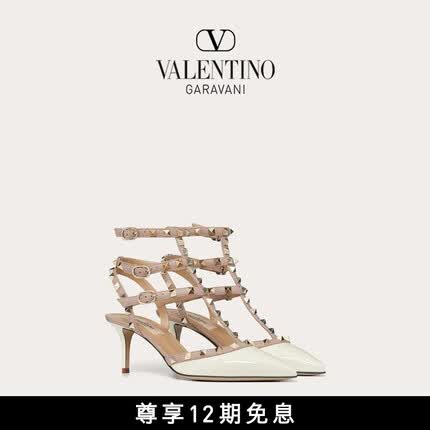 华伦天奴女士 ROCKSTUD 漆皮铆钉高跟鞋 象牙白 36