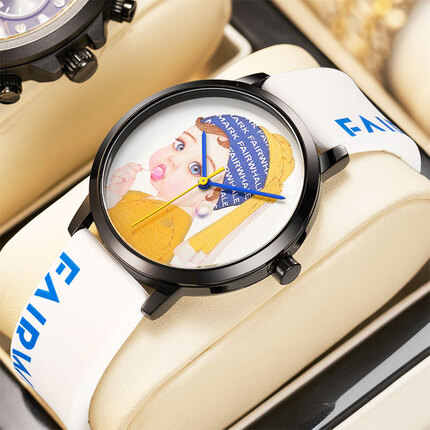 马克华菲手表男女戴珍珠耳环的少女联名款小众情侣手表青少年学生腕表FW-3470-R1初高中学生手表 FAIRWHALE