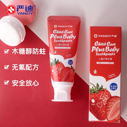 严迪（YANDY）2-6-12岁护牙宝 儿童牙膏60g（无氟 木糖醇防蛀 宝宝牙膏 草莓味 安全放心）