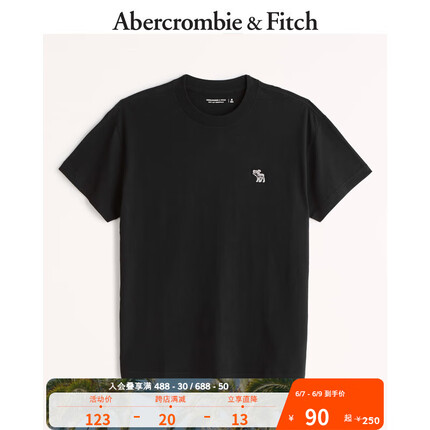 ABERCROMBIE & FITCH【小麋鹿系列】男装女装情侣 美式宽松易穿搭圆领T恤 322942-1 黑色 S (175/92A)