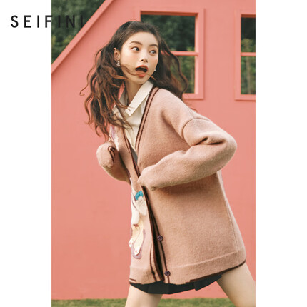 诗凡黎同款针织开衫女2022新款春季宽松百搭慵懒毛衣外套 豆沙红 开衫 160/84A/M 'SEIFINI