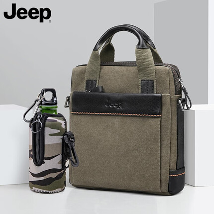 Jeep男士单肩包竖款帆布商务公文包牛津布手提包时尚潮流斜跨包男包 生日礼物送男友送父亲