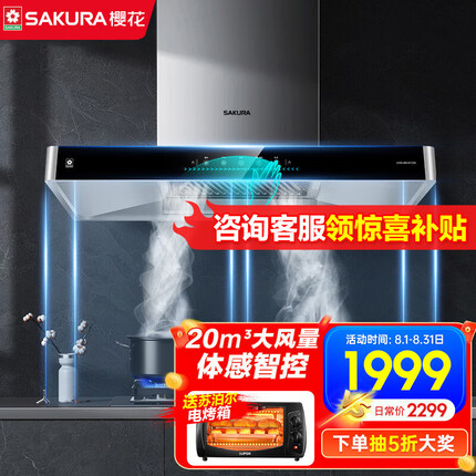樱花（SAKURA）油烟机 欧式挥手智控家用抽油烟机 20立方瞬吸油烟机顶吸式大吸力免拆洗一级能效 欧式NTC05 智能体感烟机