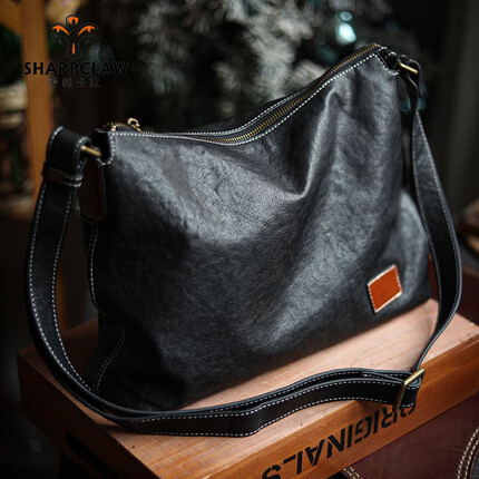 萨帕卡拉休闲男士单肩斜挎包横款方形上班休闲背包中性包 黑色 SHARPCLAW