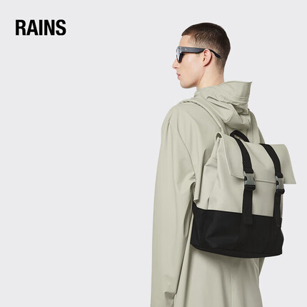 Rains双肩包防水书包学院包大容量电脑背包Buckle MSN Bag 水泥灰