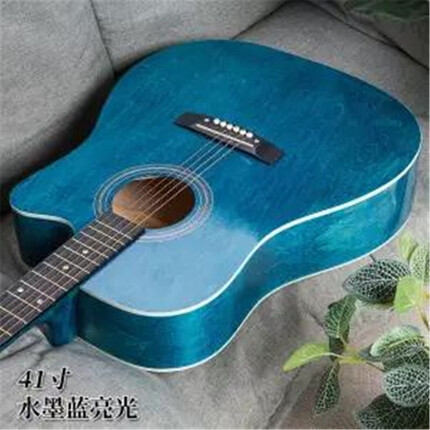 雅萨特奥（YASATEAO）单板云杉木吉他初学者吉他民谣木吉他木吉它jita乐器入门练习琴 41寸镶边（水墨蓝）+礼包