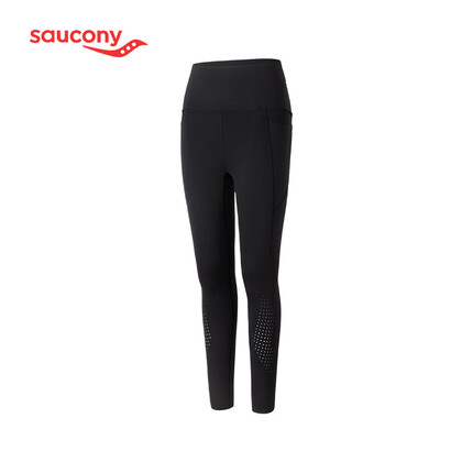 Saucony索康尼女子跑步运动紧身裤弹力贴合立体剪裁运动裤黑M