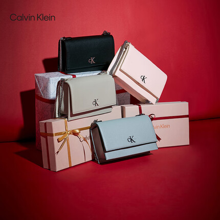 Calvin Klein女包简约金属搭扣链条翻盖式荔枝纹斜挎单肩腋下包礼物DH2806 111-米白色 OS