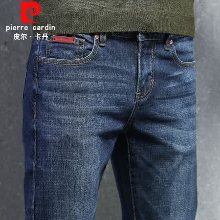 皮尔卡丹(pierre cardin)牛仔裤男修身潮流舒适弹力长裤直筒休闲水洗男装长裤203757蓝色33