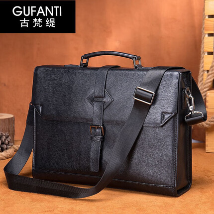 古梵缇公文包男 时尚头层牛皮商务公文包单肩出差办公包文件包 gftx-108 黑色 38*10*29CM GUFANTI