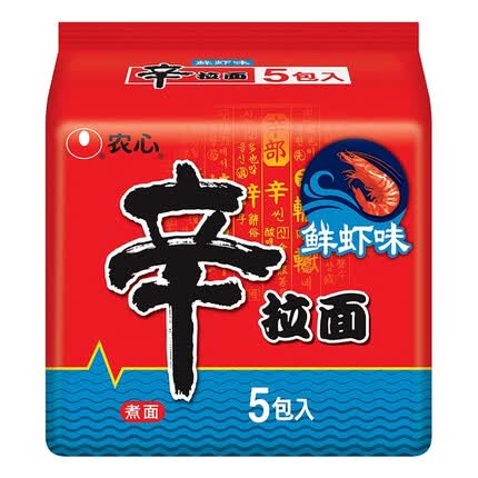 农心 鲜虾口味辛拉面 方便面 袋面速食零食品 五连包 120g*5包