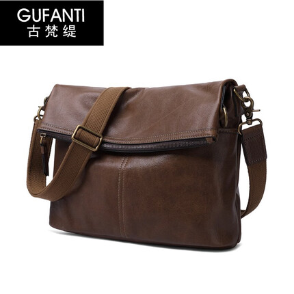古梵缇单肩包男 复古头层牛皮单肩软皮邮差包便携出差通勤挎包gftx-147 浅水牛纹皮色 GUFANTI