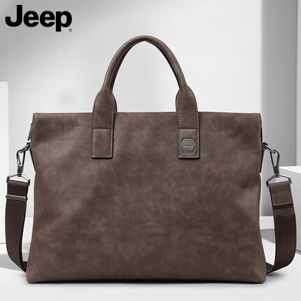 Jeep商务公文包男士轻奢大容量律师手提包高档真皮青年横款电脑包男包 生日礼物送男友送父亲