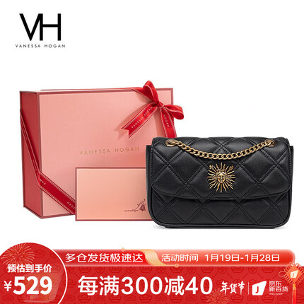 VANESSA HOGAN VH包包斜挎包小众女包轻奢女士单肩时尚百搭链条包新年礼物女生 黑色-玫瑰礼盒